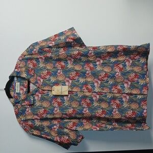 Caribbean Blue multi color Tropical Print Men shortsleeves Shirt Size XL NWT